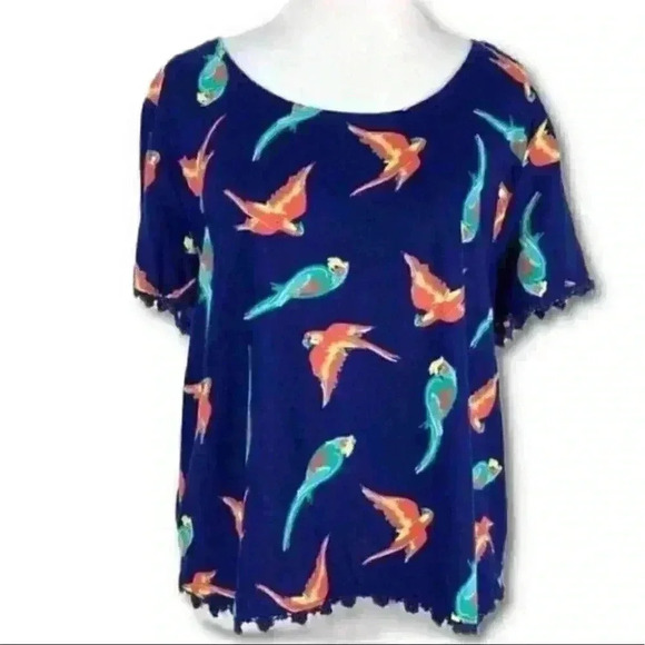 Red camel top size L navy blue orange parrot - Picture 8 of 8